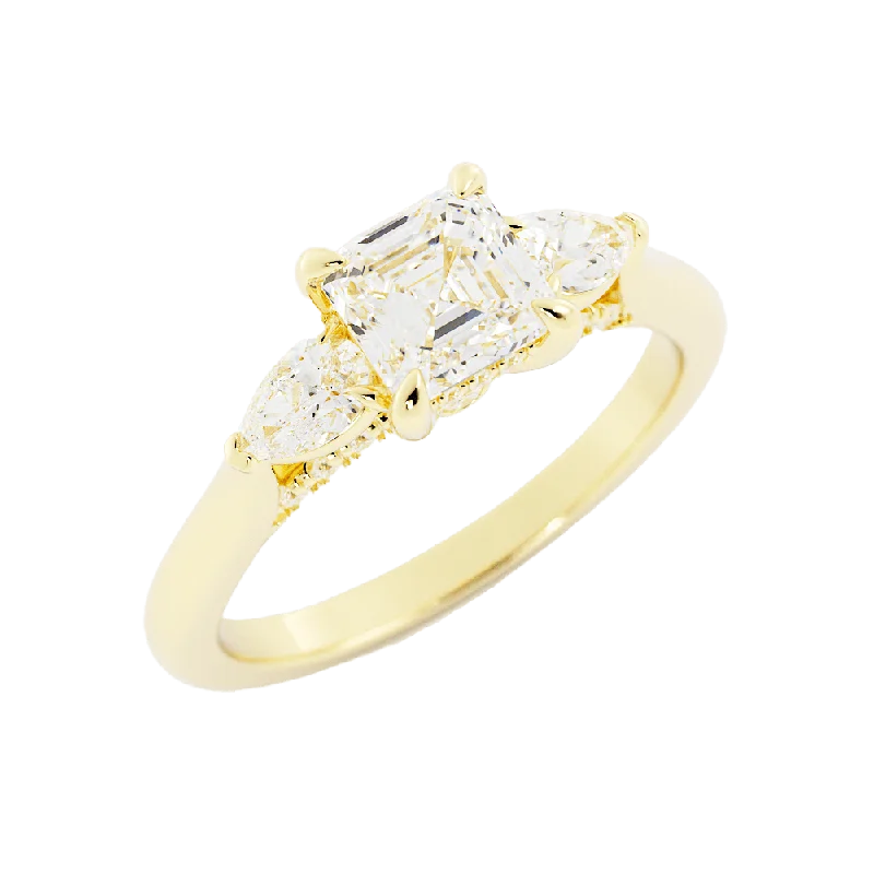 women yellow gold rings -2.0 Asscher Cut Moissanite Engagement Ring 14k Yellow Gold