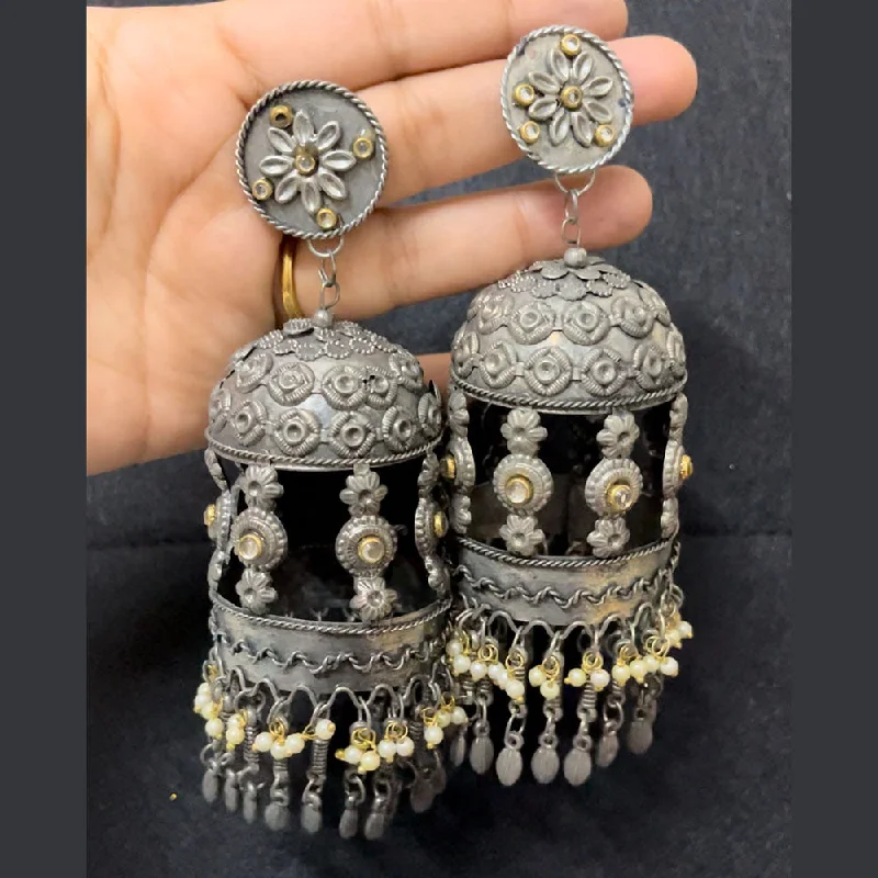 women clip-on earrings -Shringarstreet Oxidised Plated Jhumki Earrings