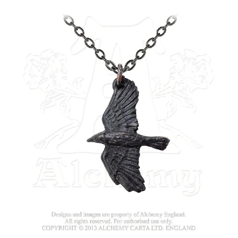 women boho necklaces -Ravenine Black Raven Pendant Necklace by Alchemy Gothic