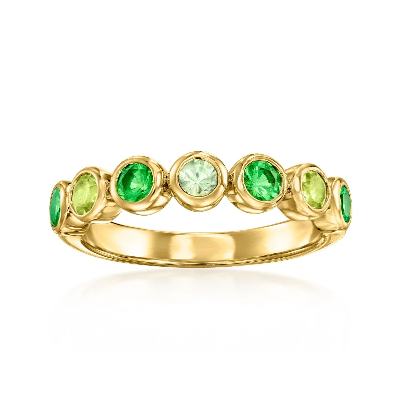 women emerald and diamond engagement rings -Ross-Simons Green Sapphire and . Tsavorite Ring With . Peridots in 18kt Gold Over Sterling