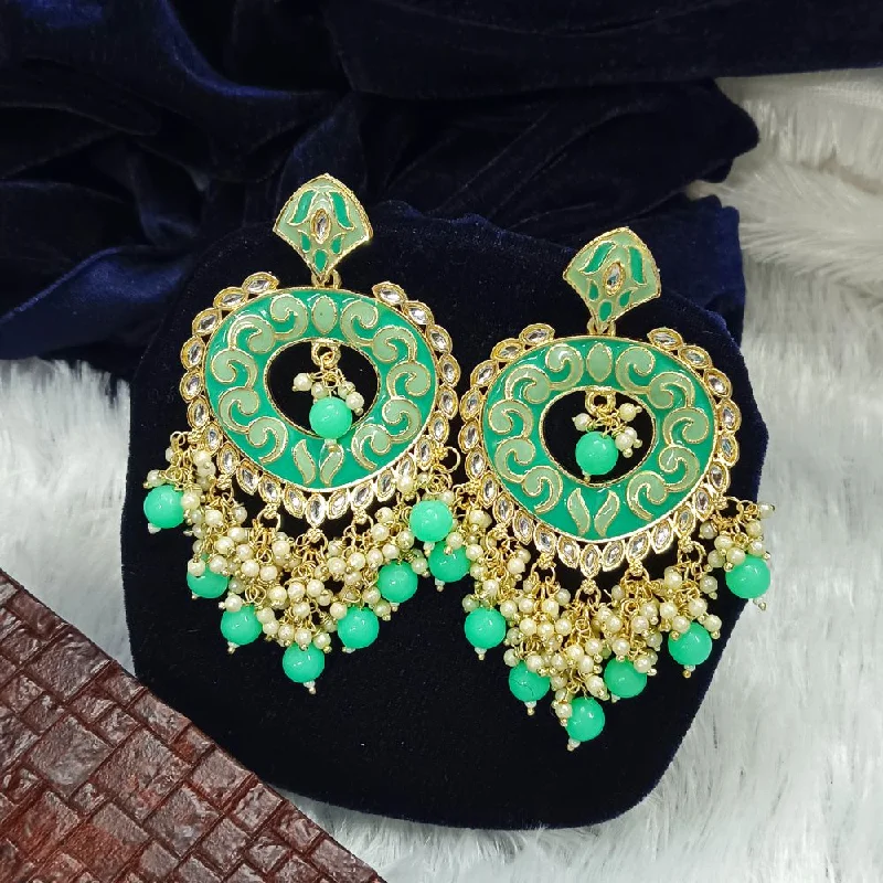 women oversized earrings -Bhavi Meenakari & Kundan Stone Gold Plated Dangler Earrings