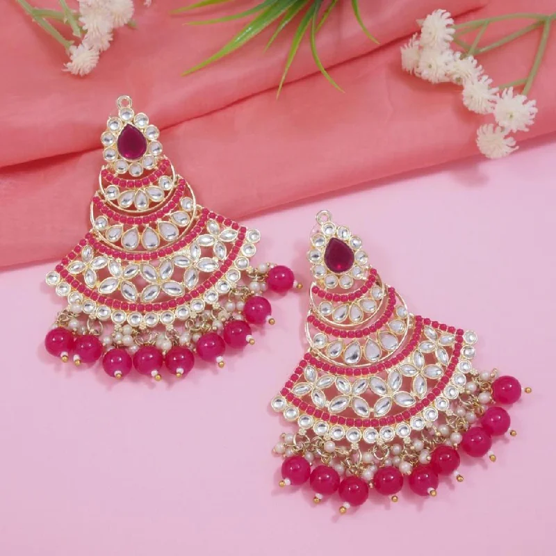 women large hoop earrings -Etnico Gold Plated Traditional Meenakari Kundans & Pearls Chandbali Earrings For Women (E3032Q)