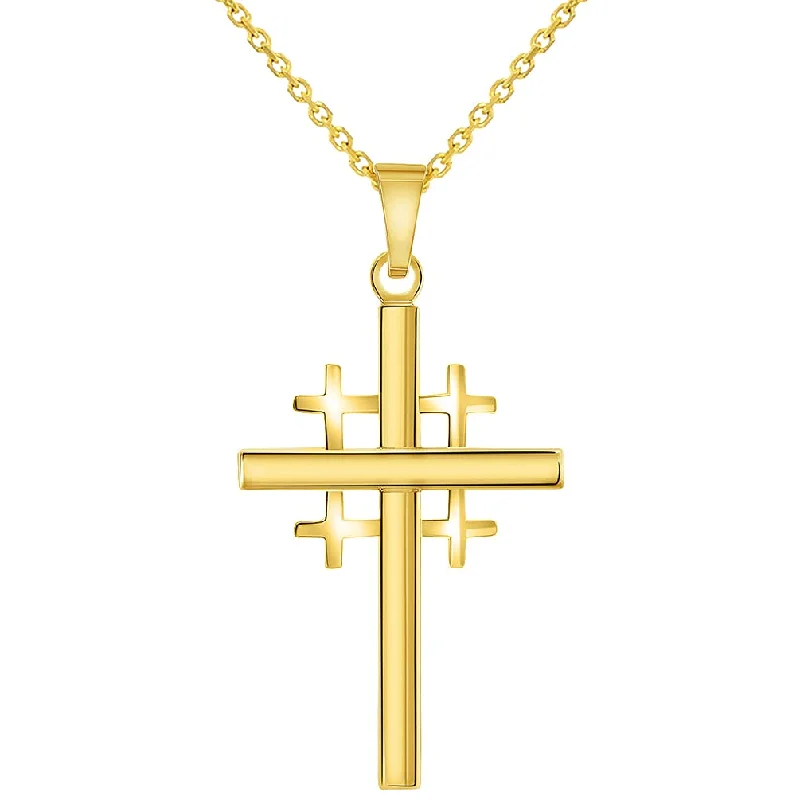 women celestial necklaces -14k Yellow Gold Religious Crusaders Jerusalem Latin Plain Cross Pendant Necklace