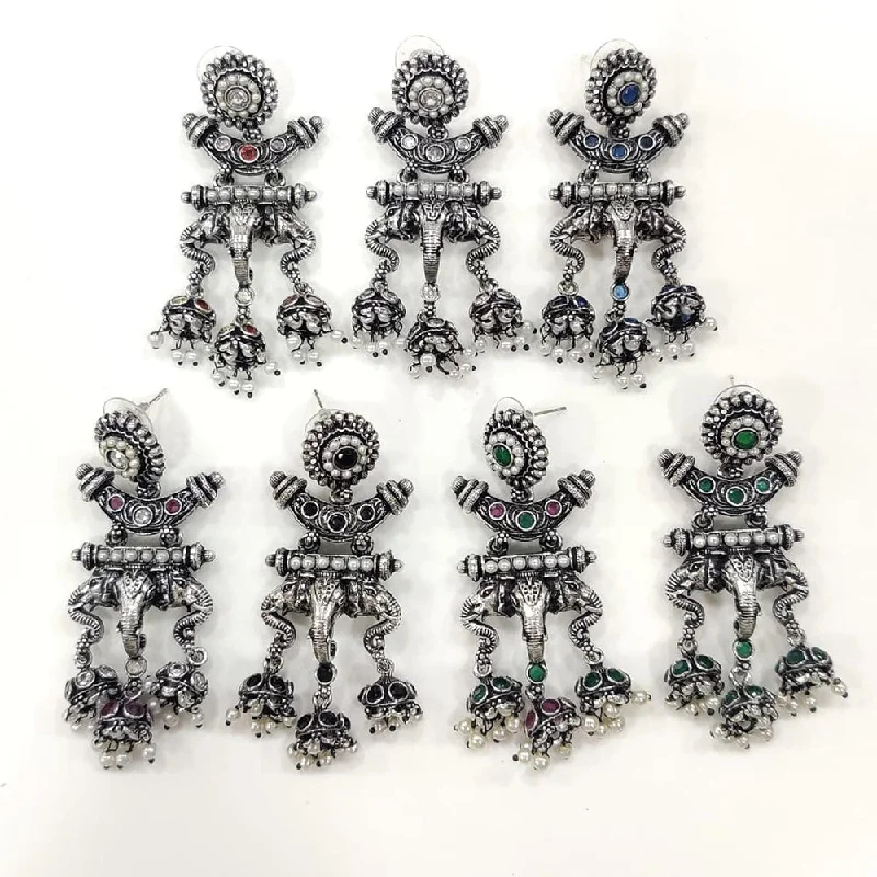 women pearl earrings -Kavita Art Oxidised Plated Pota Stone Pearl Dangler Earrings