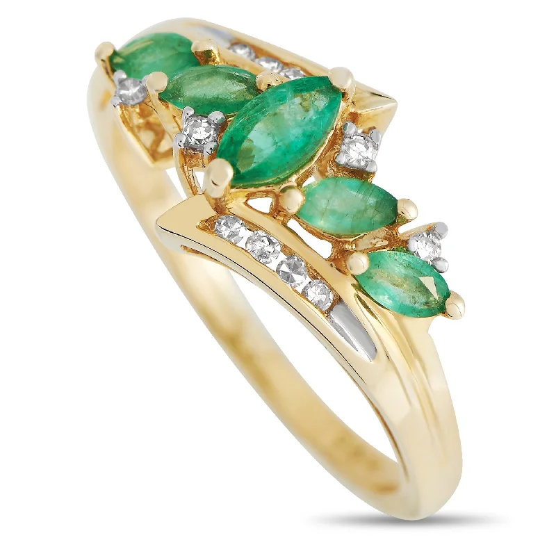 women affordable engagement rings -LB Exclusive 14K Yellow Gold 0.09ct Diamond and Emerald Ring RC4-12052YEM