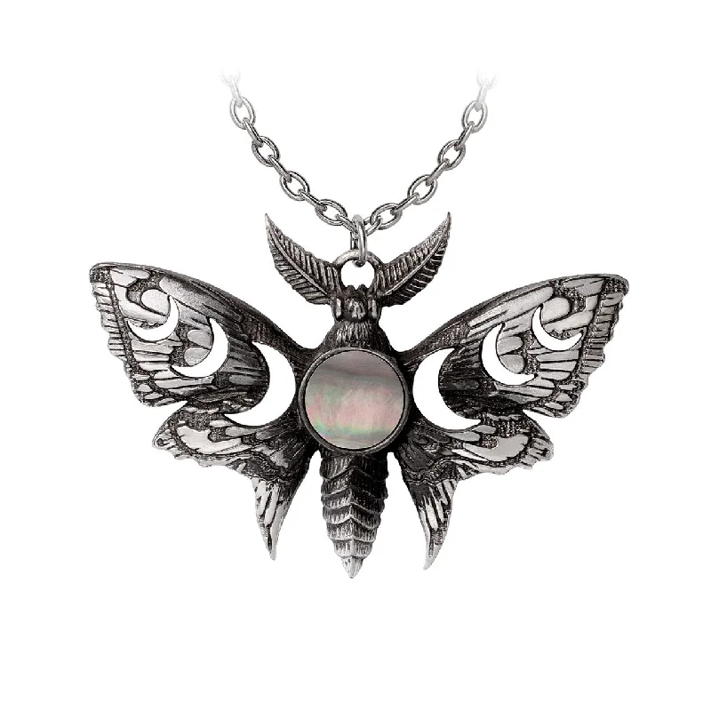 women silver chain necklaces -Lunar Moth Moon Pendant Necklace by Alchemy Gothic