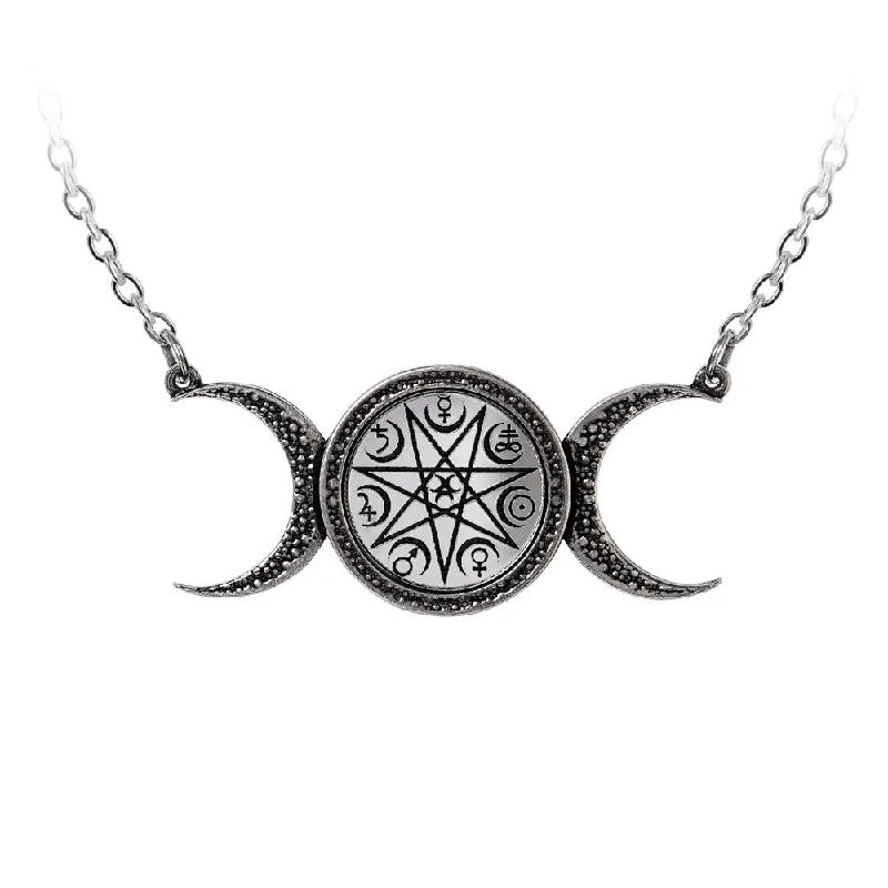 women luxury silver necklaces -The Magical Phase Triple Moon Goddess Necklace by Alchemy Gothic