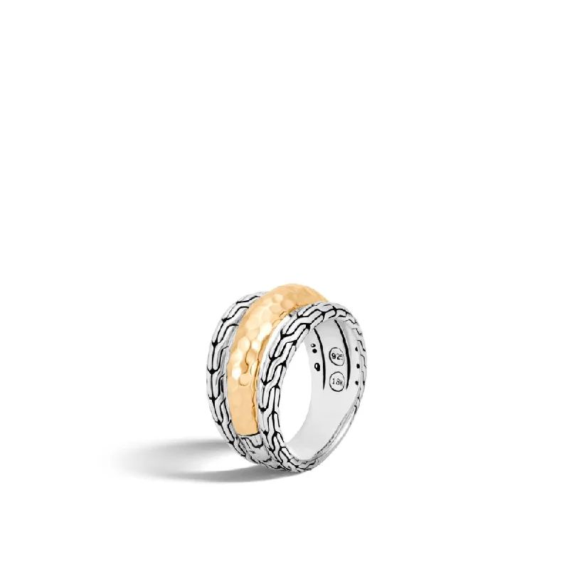 women double band engagement rings -Classic Chain Ring in Silver and Hammered 18K Gold