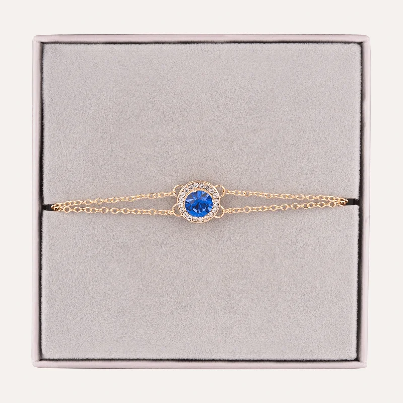 women stack bracelets -September Sapphire-Colour Birthstone Clasp Bracelet In Gold-Tone