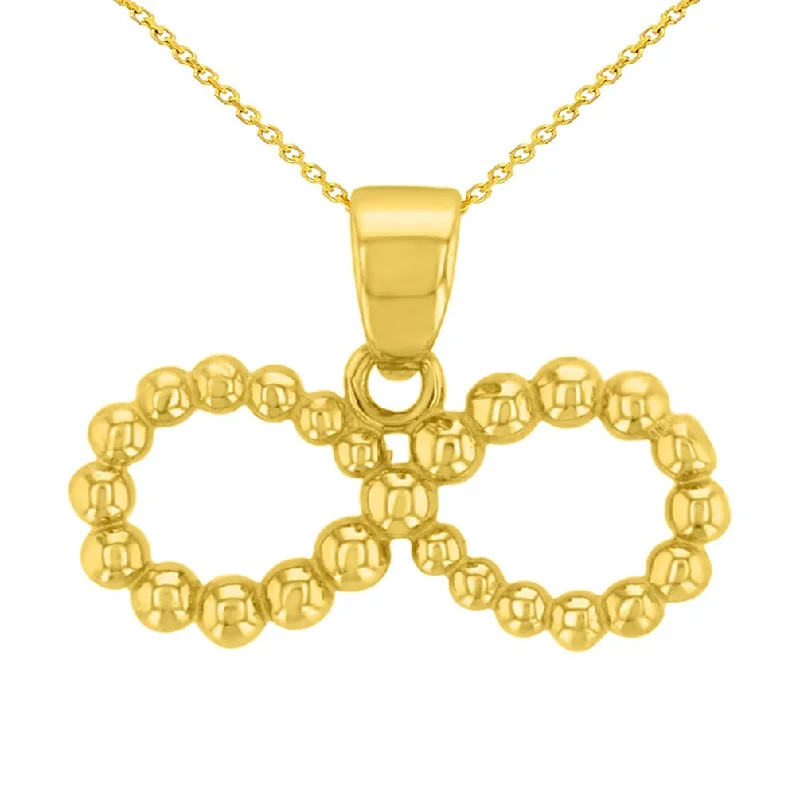 women vintage necklaces -14K Gold Beaded Style Infinity Pendant Necklace - Yellow Gold