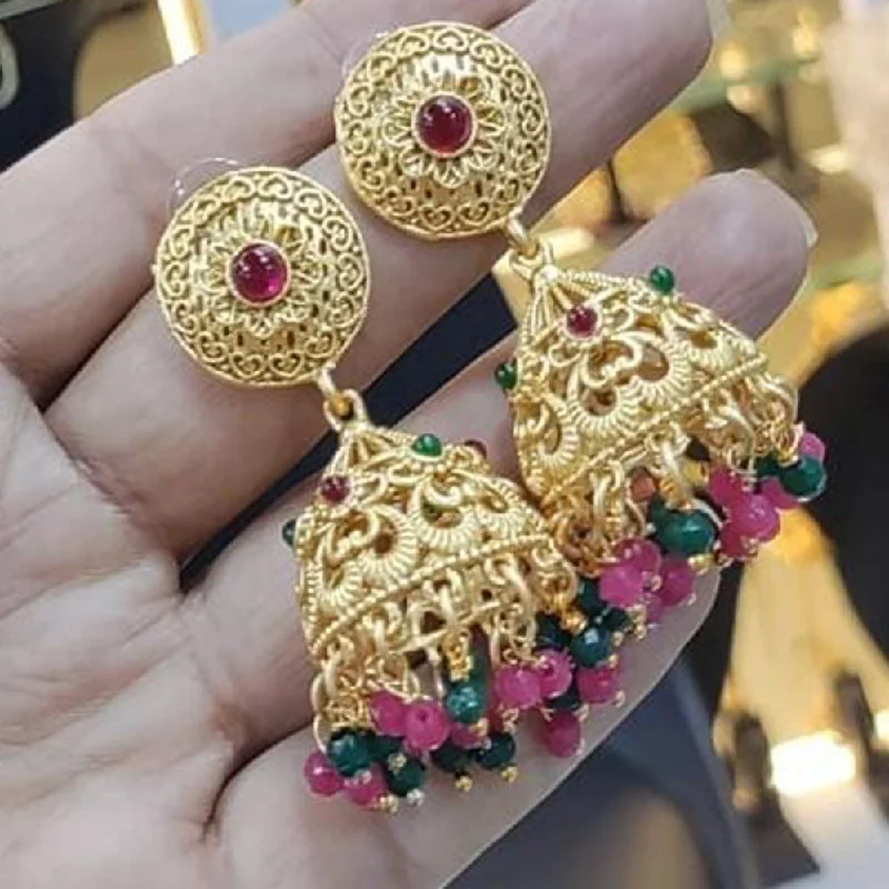 women silver earrings -Manisha Jewellery Gold  Plated Pota Stone And Pearls Jhumki Earrings