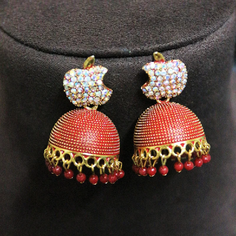 women statement earrings -H K Fashion Gold Plated Austrian Stone And Pearls Jhumki Earrings