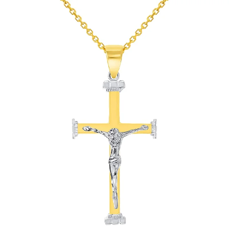 women moon necklaces -14k Solid Two-Tone Gold 3D Religious Crucifix Cross Pendant Necklace