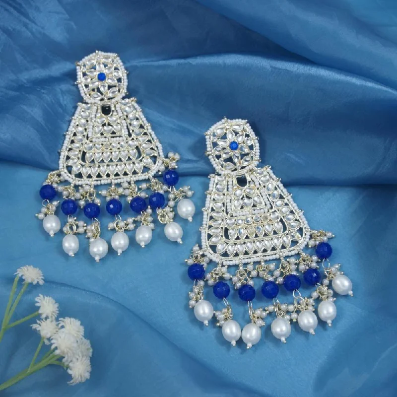 women trendy earrings -Etnico Gold Plated Traditional Kundan & Pearl Drop Dangle Earrings For Women (E2798Bl)