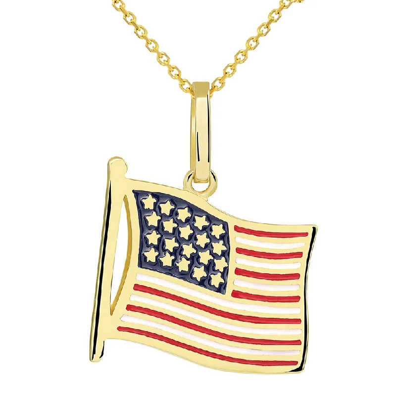 women trendy gold necklaces -14k Gold National Flag of the United States of America Pendant Necklace - Yellow Gold