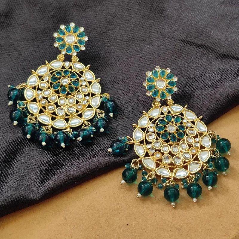 women drop earrings -Bhavi Jewels Gold Plated Kundan Stone And Beads Dangler Earrings