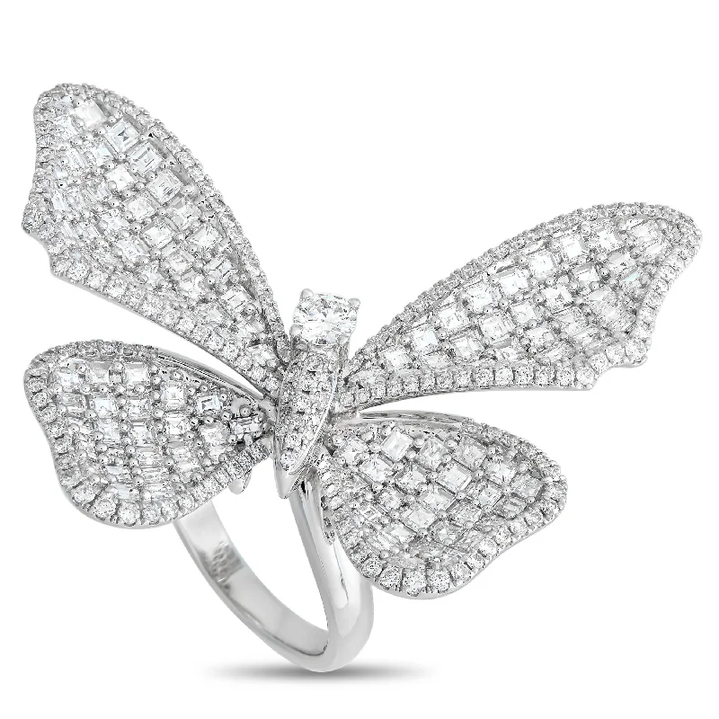 women vintage diamond engagement rings -LB Exclusive 18K White Gold 5.19ct Diamond Butterfly Statement Ring MF25-021424