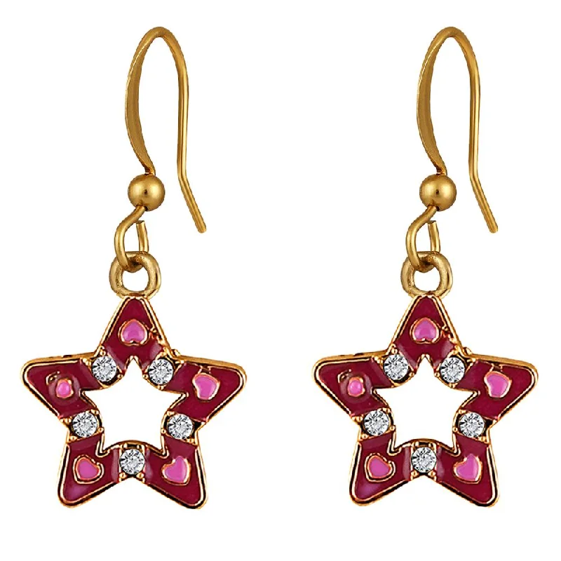 women chandelier earrings -Mahi Gold Plated Pink Meenakari Work and Crystals Star Earrings for Women (ER1109848GPin)