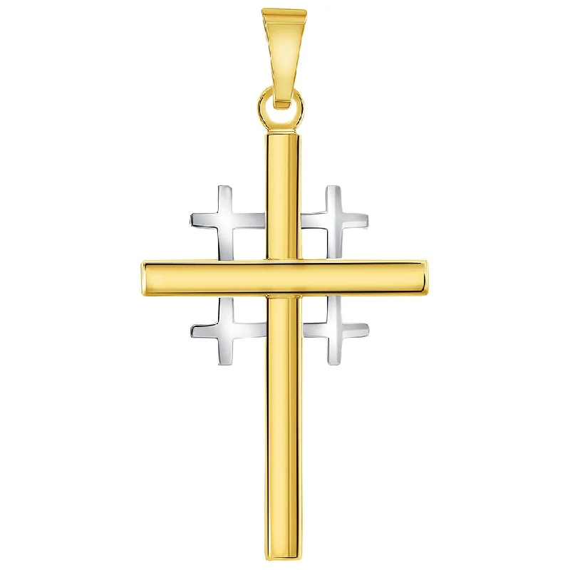 women teardrop necklaces -14k Two-Tone Gold Religious Crusaders Jerusalem Latin Plain Cross Pendant