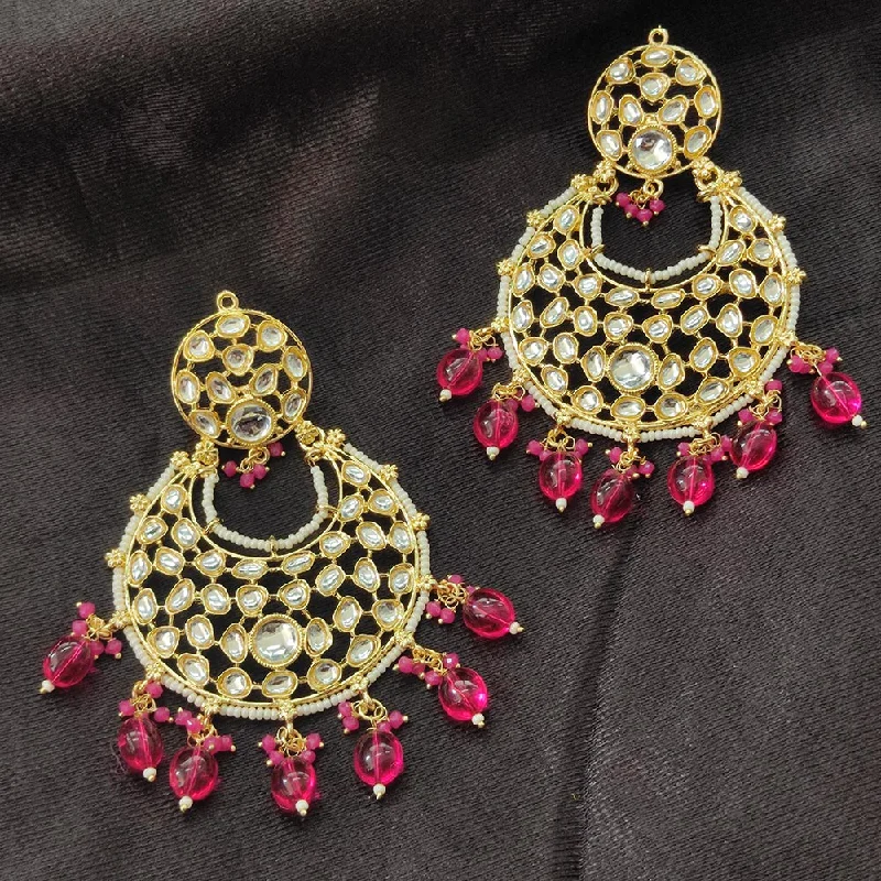 women gemstone earrings -Bhavi Jewels Gold Plated Kundan Stone And Beads Dangler Earrings