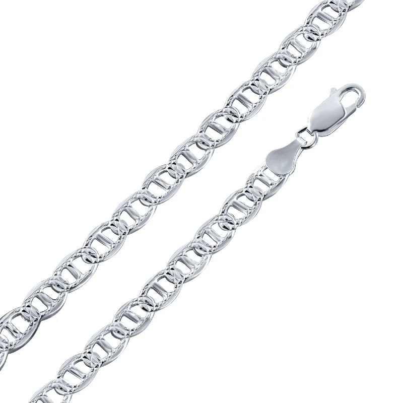 women men’s bracelets -925 Sterling Silver Flat Marina 1 Sided 140 Diamond Cut 6.2mm Chain or Bracelet  - CH672