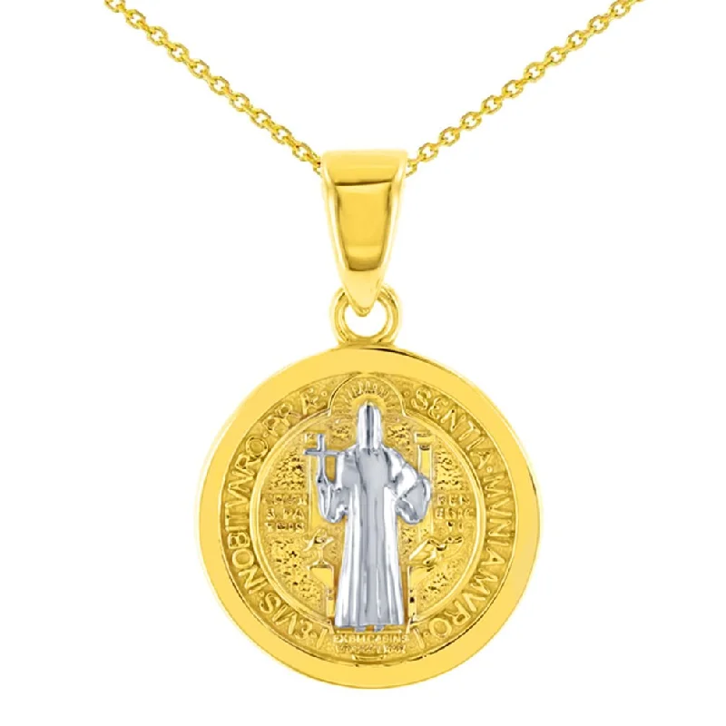 women star pendant necklaces -Solid 14K Yellow Gold Polished Saint Benedict Medal Charm Pendant Necklace