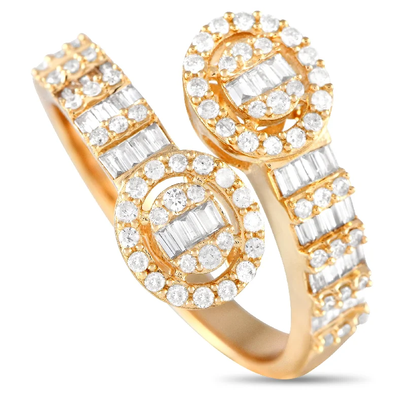 women elegant engagement rings -LB Exclusive 14K Yellow Gold 0.65ct Diamond Halo Cluster Bypass Ring RN32334-Y