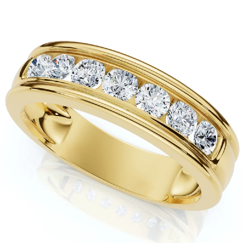 women gold solitaire engagement rings -5/8Ct Men's Diamond Channel Set Brushed Wedding Ring 14k Gold Lab Grown