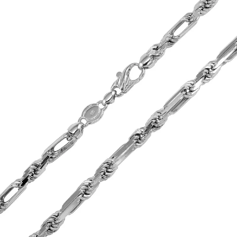 women silver bangles sets -Rhodium Plated 925 Sterling Silver Hand Made Figarope Milano Chain or Bracelet 8mm - CH196 RH