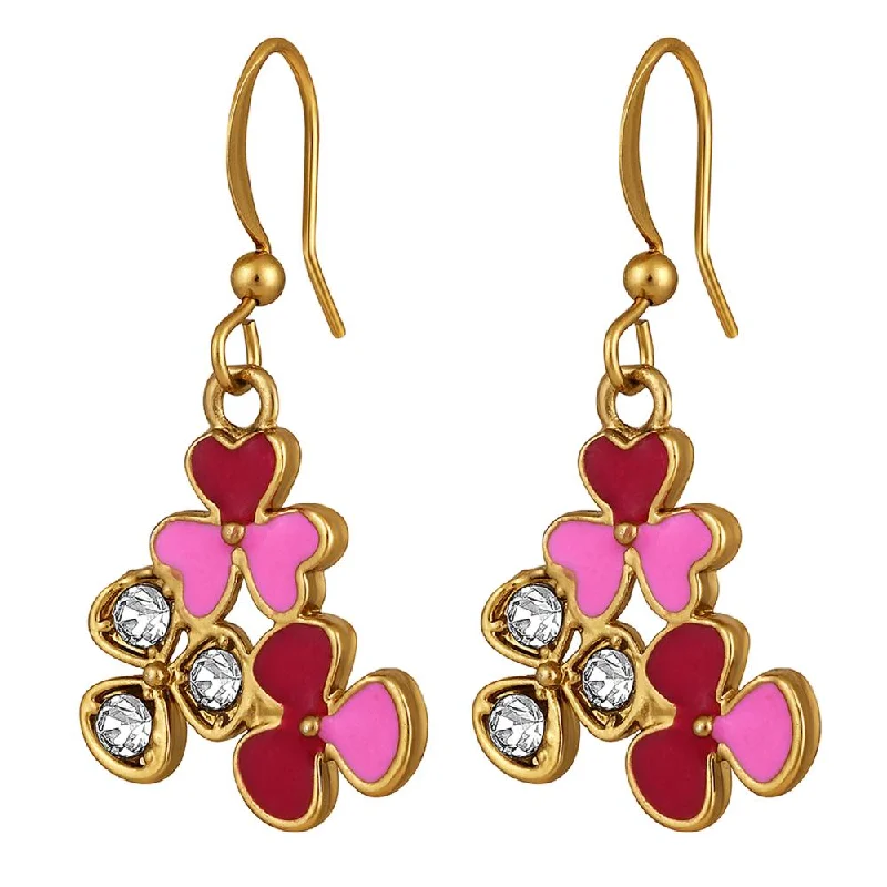 women jade earrings -Mahi Gold Plated Red and Pink Meenakari Work and Crystals Floral Earrings for Women (ER1109851GRedPin)