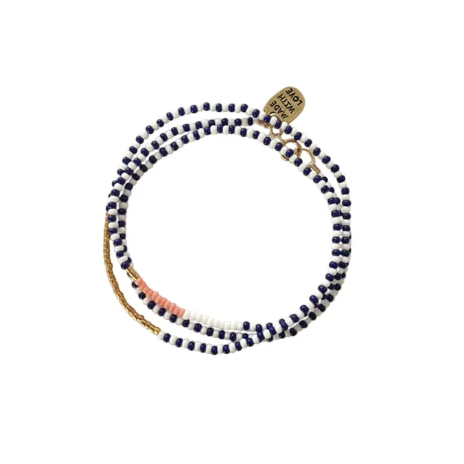 women vintage-style bangles -Triple Zebra Wrap Endito Bracelet - NAVY/WHITE/SALMON/GOLD