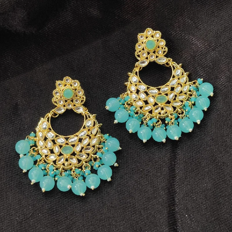 women colorful earrings -Bhavi Jewels Gold Plated Kundan Stone And Beads Dangler Earrings