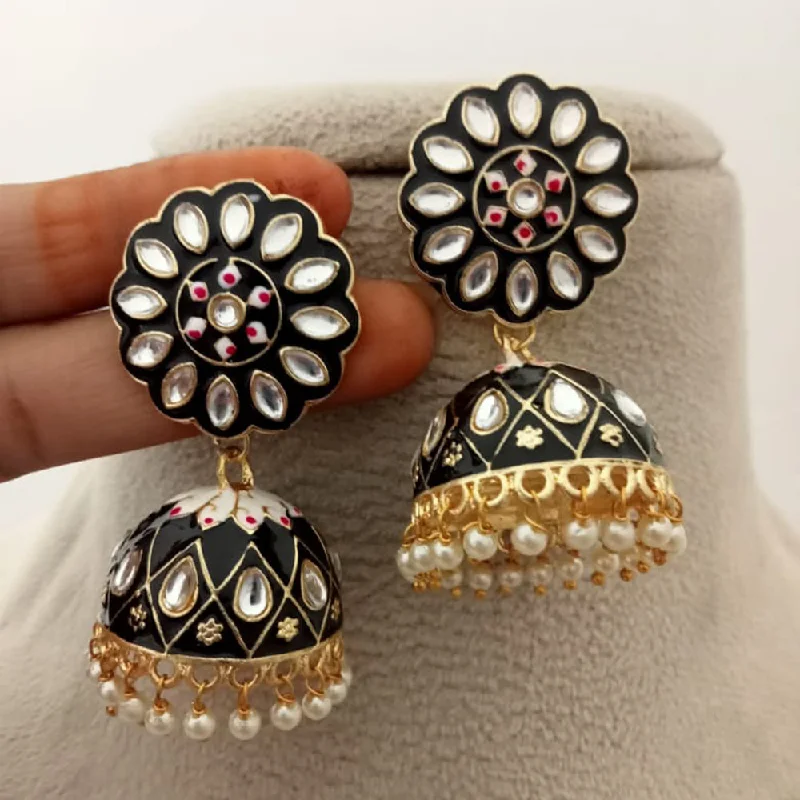 women teardrop earrings -Marudhar Creations Kundan And Meenakari Jhumki Earrings