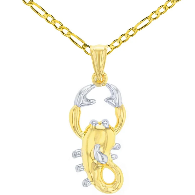 women oversized necklaces -High Polished 14K Yellow Gold 3-D Scorpion Pendant Scorpio Zodiac Sign Charm with Figaro Chain Necklace