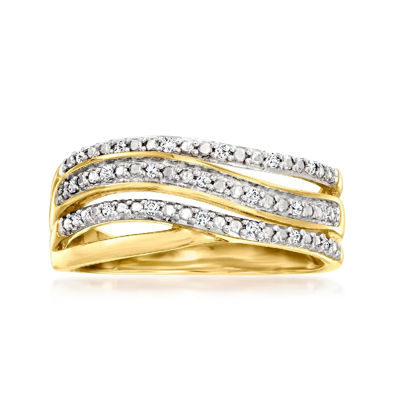 women pear-shaped engagement rings -Canaria Diamond 3-Row Wave Ring in 10kt Yellow Gold