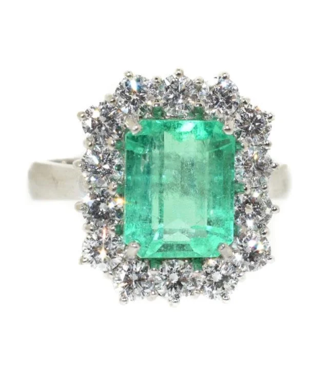 women designer rings -18kt White Gold Colombian Emerald & Diamond Ring