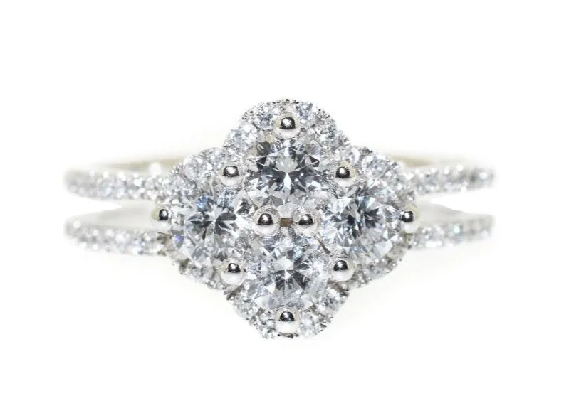 women antique rings -14kt White Gold Diamond Cluster Fashion Ring (1.15 ctw)