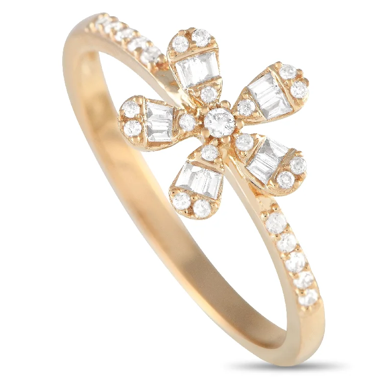 women vintage engagement rings -LB Exclusive 14K Yellow Gold 0.20ct Diamond Flower Ring RN32404