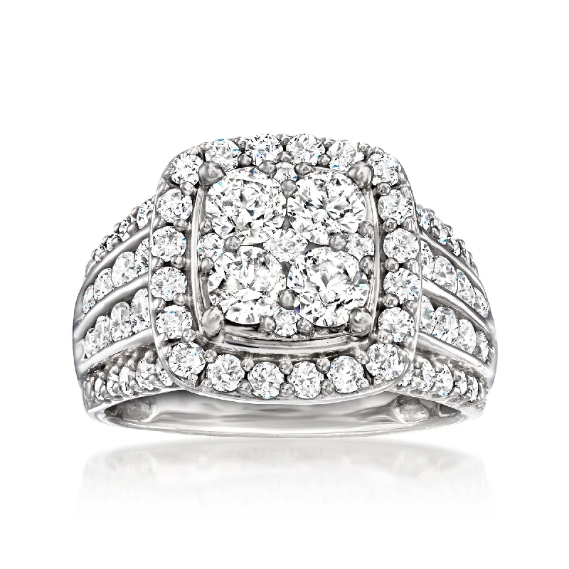 women halo diamond engagement rings -Ross-Simons Diamond Cluster Ring in 14kt White Gold