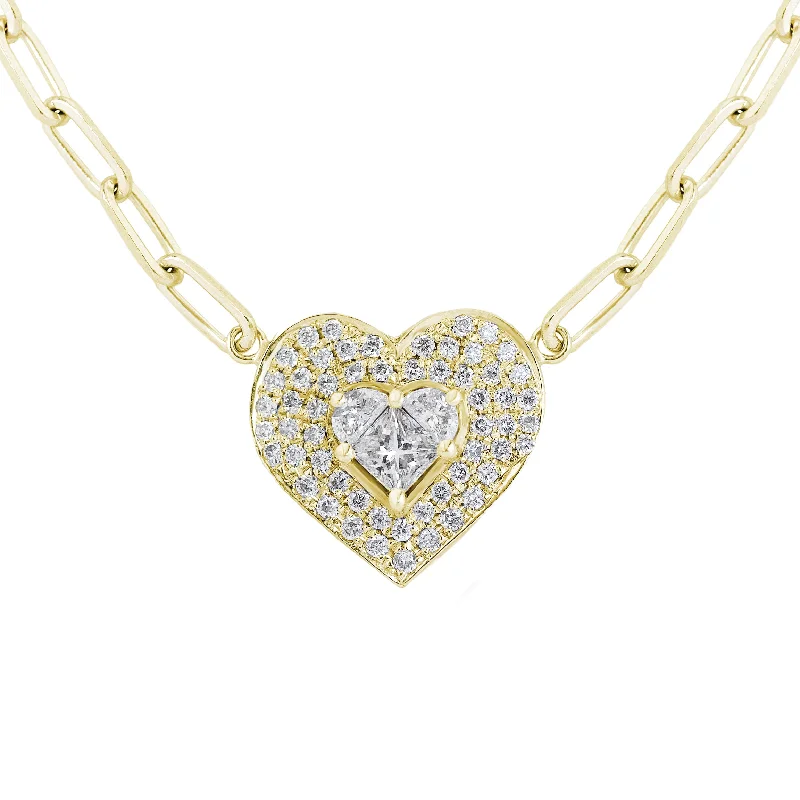 women trendy necklaces -Lady Heart Diamond Double Halo Necklace ♥