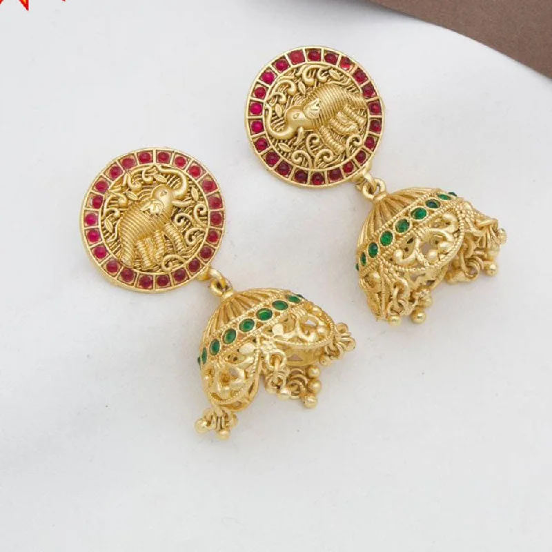 women fashion earrings -Manisha Jewellery Gold  Plated Pota Stone And Pearls Elephant Style Jhumki Earrings