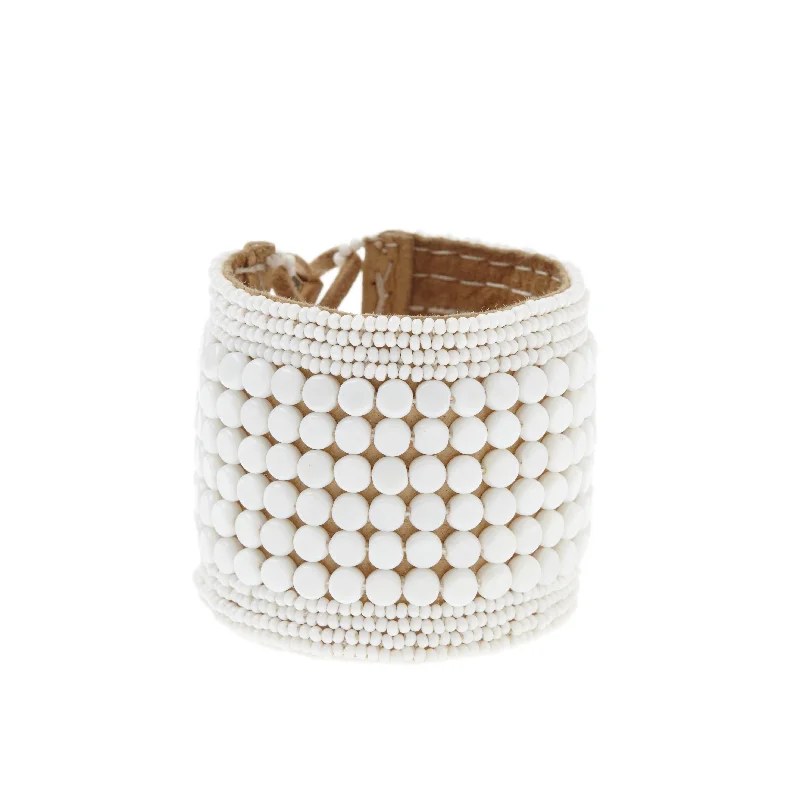 women braided bracelets -Leather Multi Stripe Bracelet Cuff - WHITE