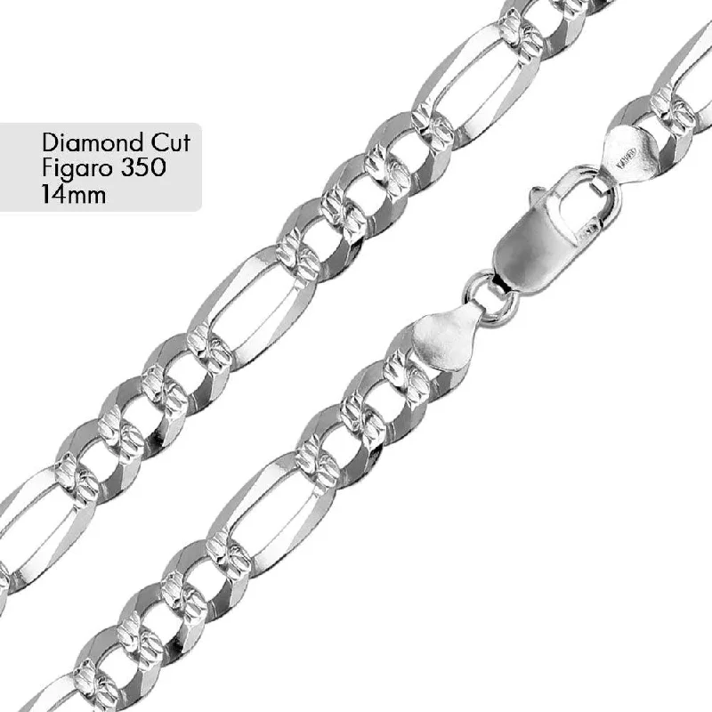 women engraved cuff bracelets -Diamond Cut Figaro 350 Bracelet 14mm - CH642B