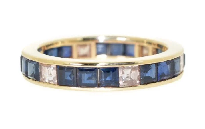 women sapphire rings -18kt Yellow Gold Blue Sapphire & Diamond Eternity Ring