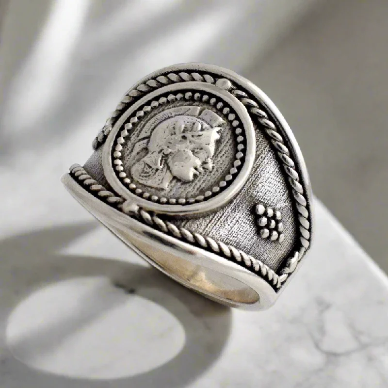 women engagement rings -Athena Goddess Coin Ring, Handmade Ring, Greek Jewelry, Sterling Silver Ring (DT-113)