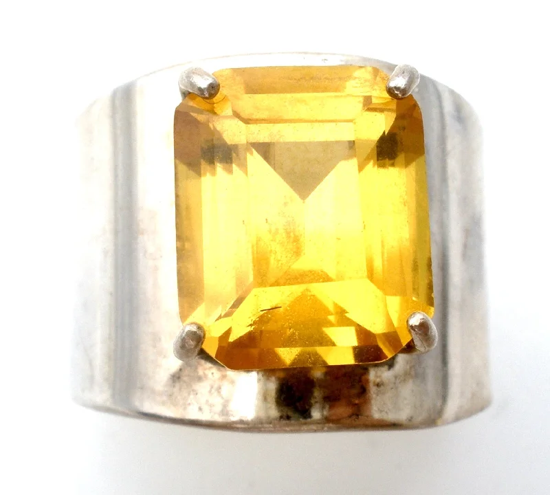 women men’s wedding rings -Wide Citrine Sterling Silver Cigar Band Ring Size 8