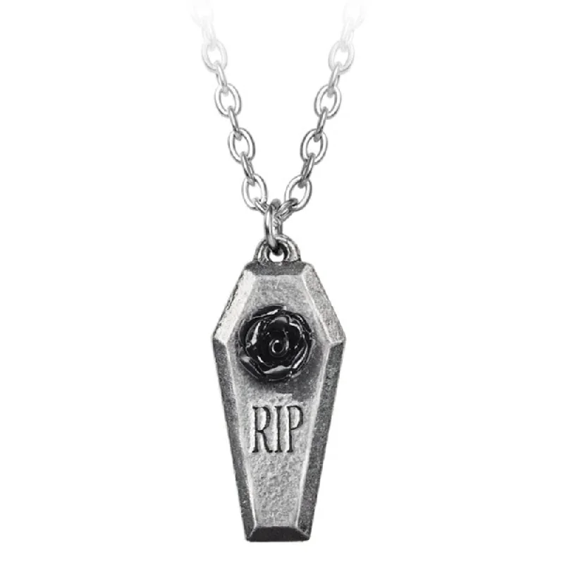 women engagement necklaces -RIP Rose Pendant Coffin Necklace by Alchemy Gothic