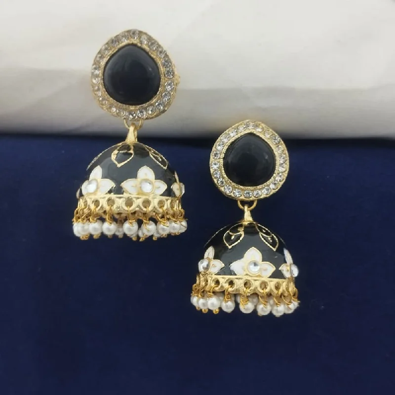 women gold stud earrings -Marudhar Creations Kundan And Meenakari Jhumki Earrings