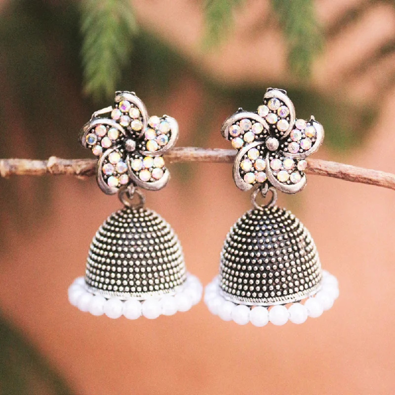 women oval earrings -H K Fashion Oxidised Plated  Austrian Stone  Jhumki Earrings