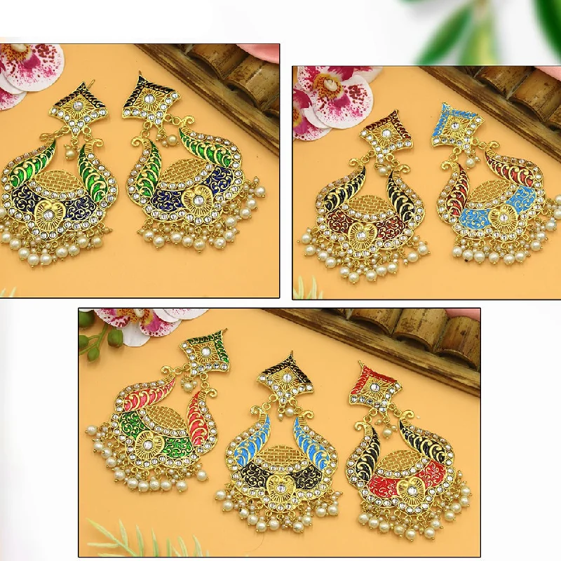 women hoop earrings -Mahavir Gold Plated Meenakari And Kundan Dangler Earrings Combo